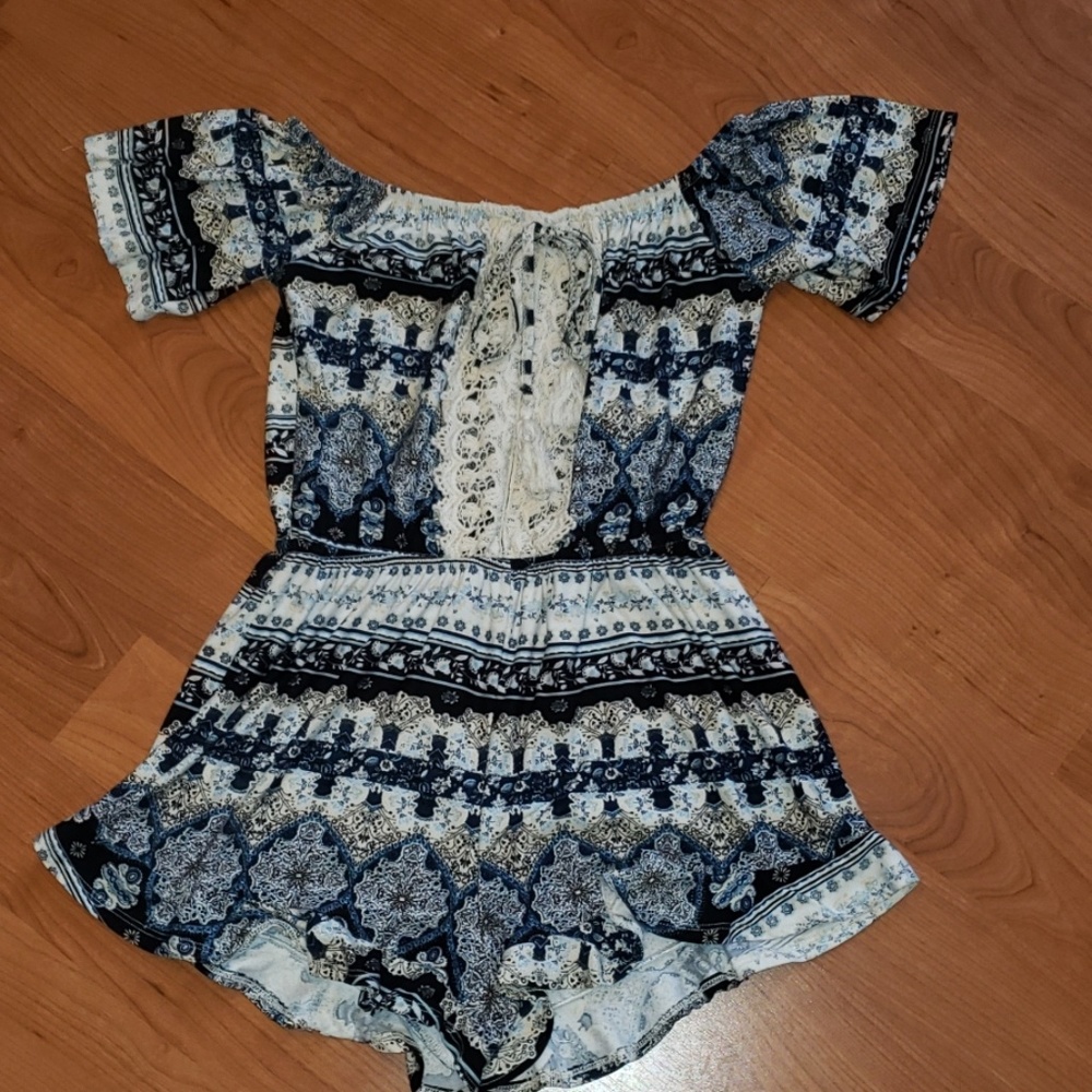 Blue and white romper